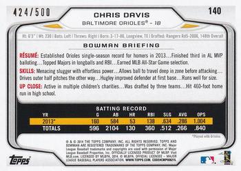 2014 Bowman - Blue #140 Chris Davis Back