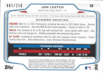 2014 Bowman - Orange #98 Jon Lester Back