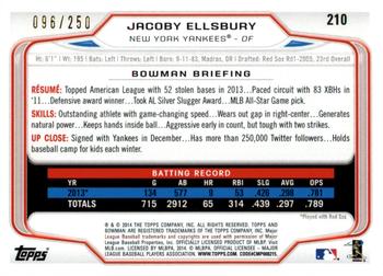 2014 Bowman - Orange #210 Jacoby Ellsbury Back