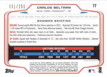 2014 Bowman - Orange #77 Carlos Beltran Back