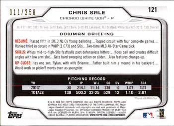 2014 Bowman - Orange #121 Chris Sale Back