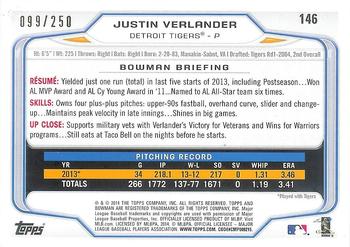 2014 Bowman - Orange #146 Justin Verlander Back
