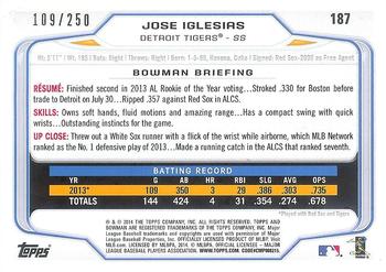 2014 Bowman - Orange #187 Jose Iglesias Back