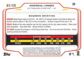 2014 Bowman - Yellow #39 Andrew Lambo Back