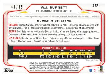 2014 Bowman - Silver #155 A.J. Burnett Back