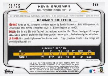 2014 Bowman - Silver #179 Kevin Gausman Back