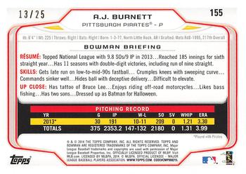 2014 Bowman - Black #155 A.J. Burnett Back
