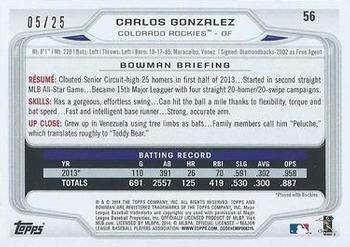 2014 Bowman - Black #56 Carlos Gonzalez Back