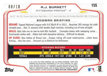 2014 Bowman - Purple #155 A.J. Burnett Back