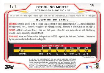 2014 Bowman - Red #14 Starling Marte Back