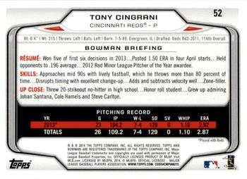 2014 Bowman - Hometown #52 Tony Cingrani Back