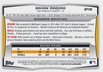 2014 Bowman - Prospects Hometown #BP100 Brian Ragira Back