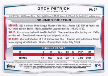 2014 Bowman - Prospect Autographs #PA-ZP Zach Petrick Back