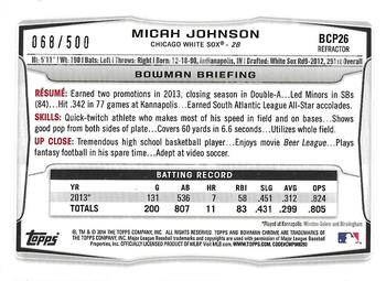 2014 Bowman - Chrome Prospects Refractors #BCP26 Micah Johnson Back