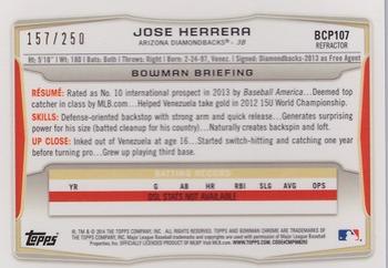 2014 Bowman - Chrome Prospects Blue Refractors #BCP107 Jose Herrera Back