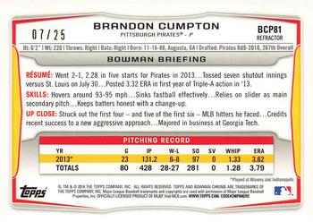 2014 Bowman - Chrome Prospects Orange Refractors #BCP81 Brandon Cumpton Back