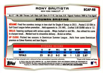 2014 Bowman - Chrome Prospect Autographs #BCAP-RB Rony Bautista Back