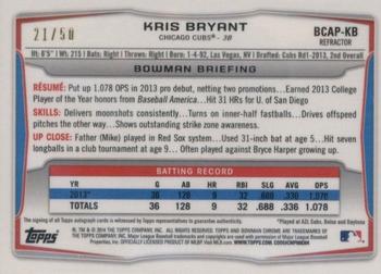 2014 Bowman - Chrome Prospect Autographs Gold Refractors #BCAP-KB Kris Bryant Back