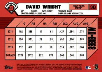 2014 Bowman - 1989 Bowman is Back Silver Diamond Refractor #89BIB-DW David Wright Back
