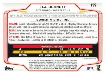 2014 Bowman - Silver Ice #155 A.J. Burnett Back
