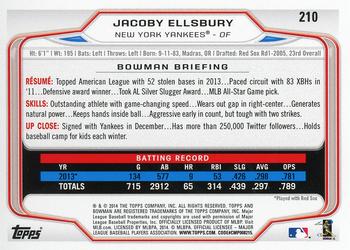 2014 Bowman - Silver Ice #210 Jacoby Ellsbury Back
