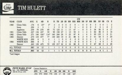1985 Coke Chicago White Sox #NNO Tim Hulett / Pete Ward Back