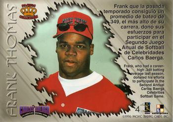 1996 Pacific Crown Collection Carlos Baerga Celebrity Softball #4 Frank Thomas Back