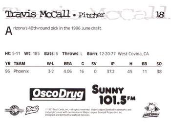 1997 Best South Bend Silver Hawks #18 Travis McCall Back