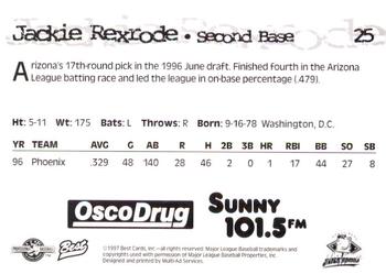 1997 Best South Bend Silver Hawks #25 Jackie Rexrode Back
