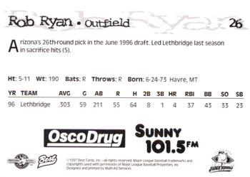 1997 Best South Bend Silver Hawks #26 Rob Ryan Back