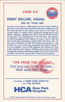 1987 Deer Park Hospital Houston Astros #12 Denny Walling Back