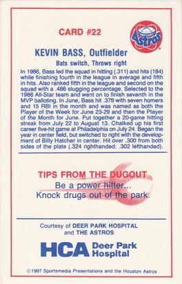 1987 Deer Park Hospital Houston Astros #22 Kevin Bass Back