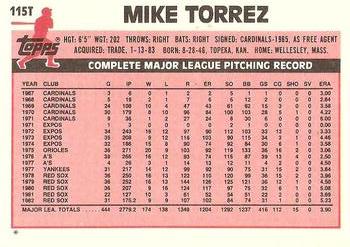 1983 Topps Traded #115T Mike Torrez Back