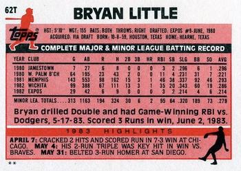 1983 Topps Traded #62T Bryan Little Back