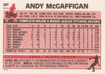 1983 Topps Traded #68T Andy McGaffigan Back