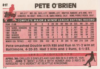 1983 Topps Traded #81T Pete O'Brien Back