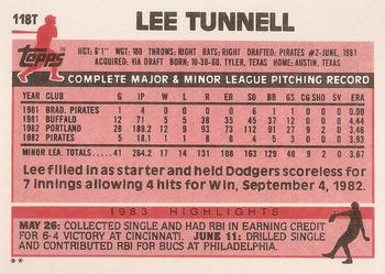1983 Topps Traded #118T Lee Tunnell Back