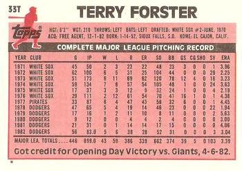 1983 Topps Traded #33T Terry Forster Back