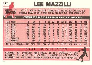 1983 Topps Traded #67T Lee Mazzilli Back