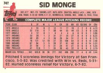 1983 Topps Traded #74T Sid Monge Back