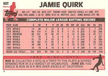 1983 Topps Traded #90T Jamie Quirk Back