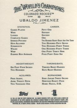 2009 Topps Allen & Ginter #49 Ubaldo Jimenez Back