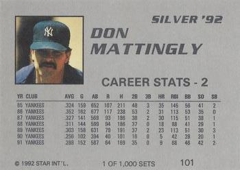 1992 Star Silver #101 Don Mattingly Back