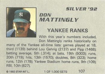 1992 Star Silver #107 Don Mattingly Back