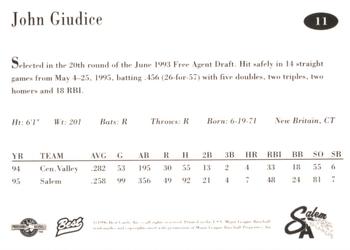 1996 Best Salem Avalanche #11 John Giudice Back