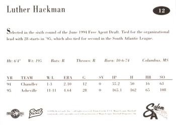 1996 Best Salem Avalanche #12 Luther Hackman Back