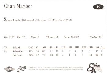 1996 Best Salem Avalanche #19 Chan Mayber Back