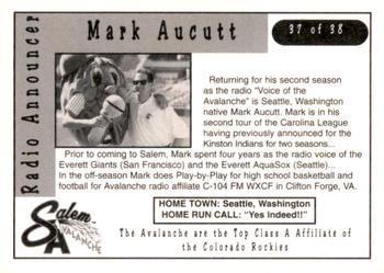 1997 Kroger Salem Avalanche #37 Mark Aucutt Back