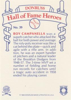 1983 Donruss Hall of Fame Heroes #39 Roy Campanella Back