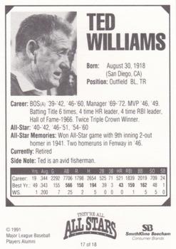 1991 MDA They're All All-Stars #17 Ted Williams Back